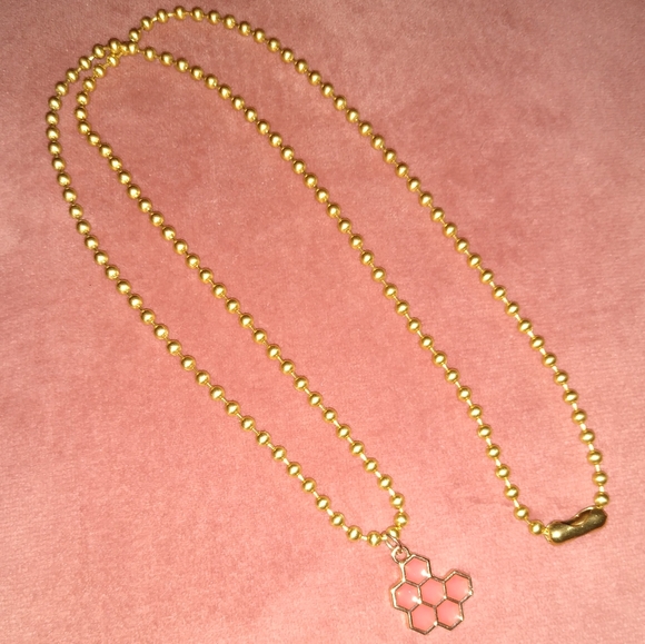 🪷 LOTUS SALE Pink Honey Gold Honeycomb Charm Necklace Ball Link Choker Long New - Picture 6 of 10